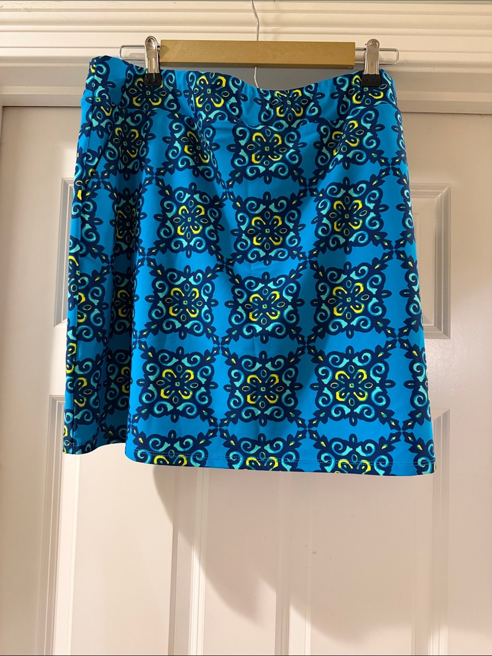 All For Color Blue Floral Tile Print Skater Skirt